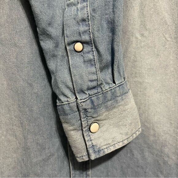 Livergy Men’s Denim Shirt w/ Pearl Snaps Ombré Coloring 100% Cotton Size XL - Picture 7 of 9